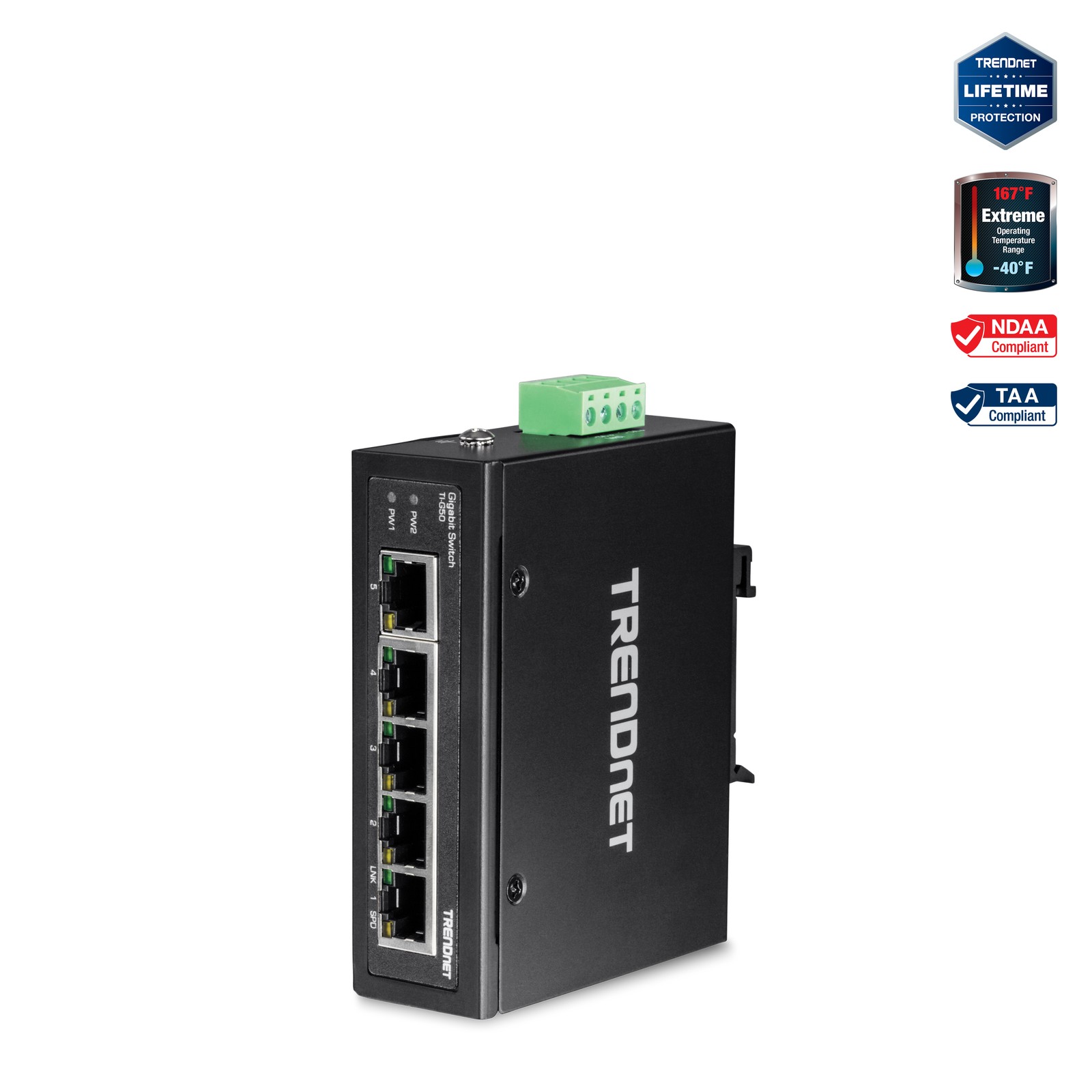 TRENDnet TI-G50 5-Port Industrial Gigabit Ethernet DIN-Rail Switch