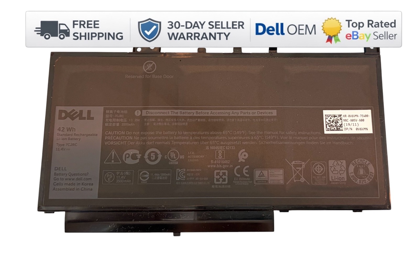 New Dell Latitude E7470 E7270 3-cell 42Wh OEM Original Laptop Battery 7CJRC