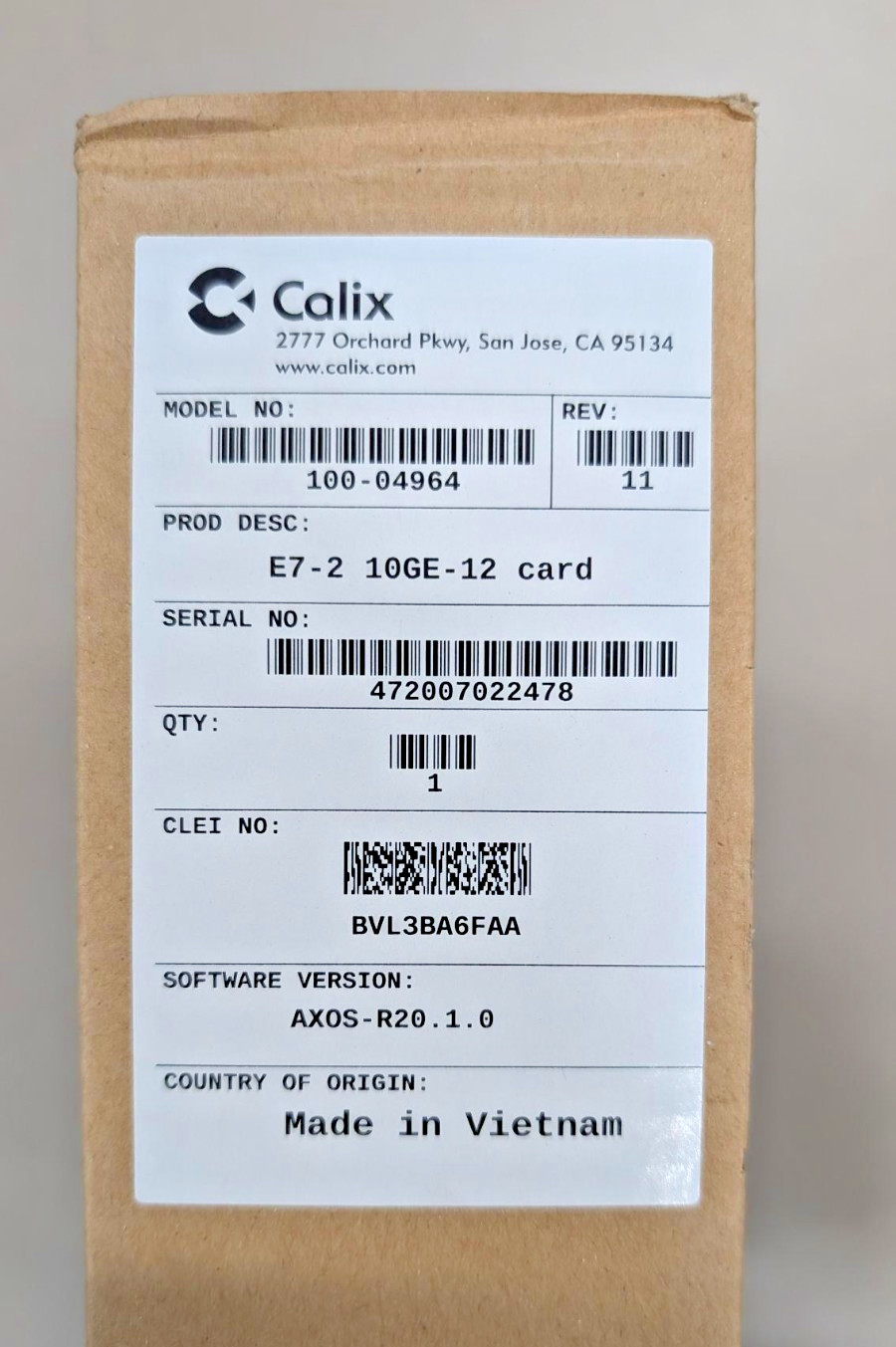 Calix E7-2 AXOS 10GE-12 12-Port 10GbE Aggregation Line Card 100-04964 - New