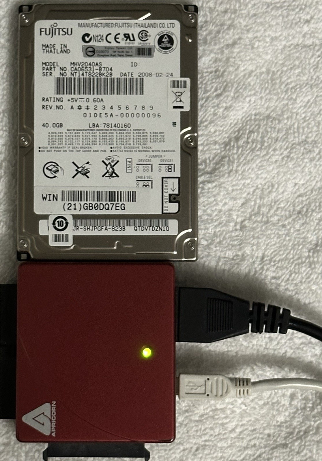 Fujitsu 2.5 IDE Hard Drive MHV2040AS CA06531-B704 78140160 40GB