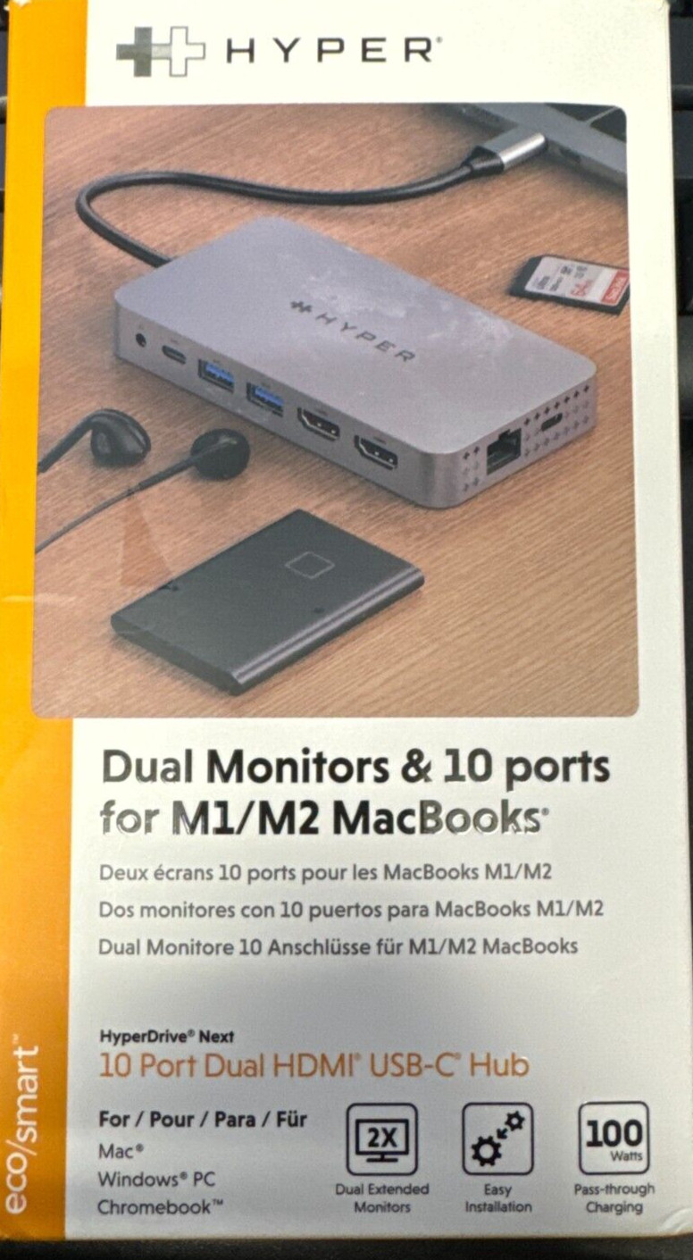 Hyper  HyperDrive Dual 4K HDMI 10-in-1 USB-C Hub for M1/M2/M3 MacBooks pro Gray
