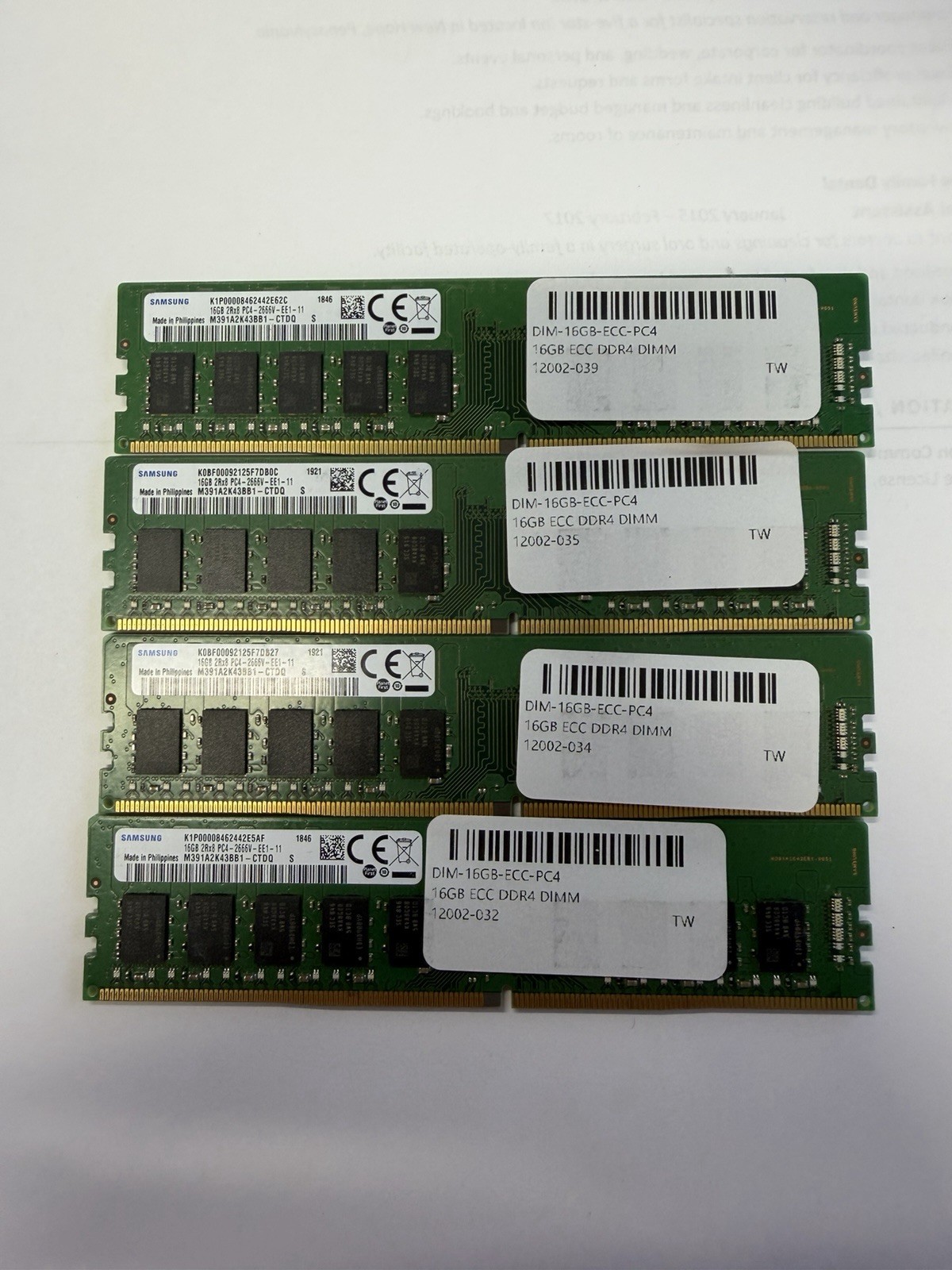 LOT OF 4  Samsung 16GB DDR4-2666 ECC UDIMM 2Rx8 PC4-21300 M391A2K43BB1-CTDQ
