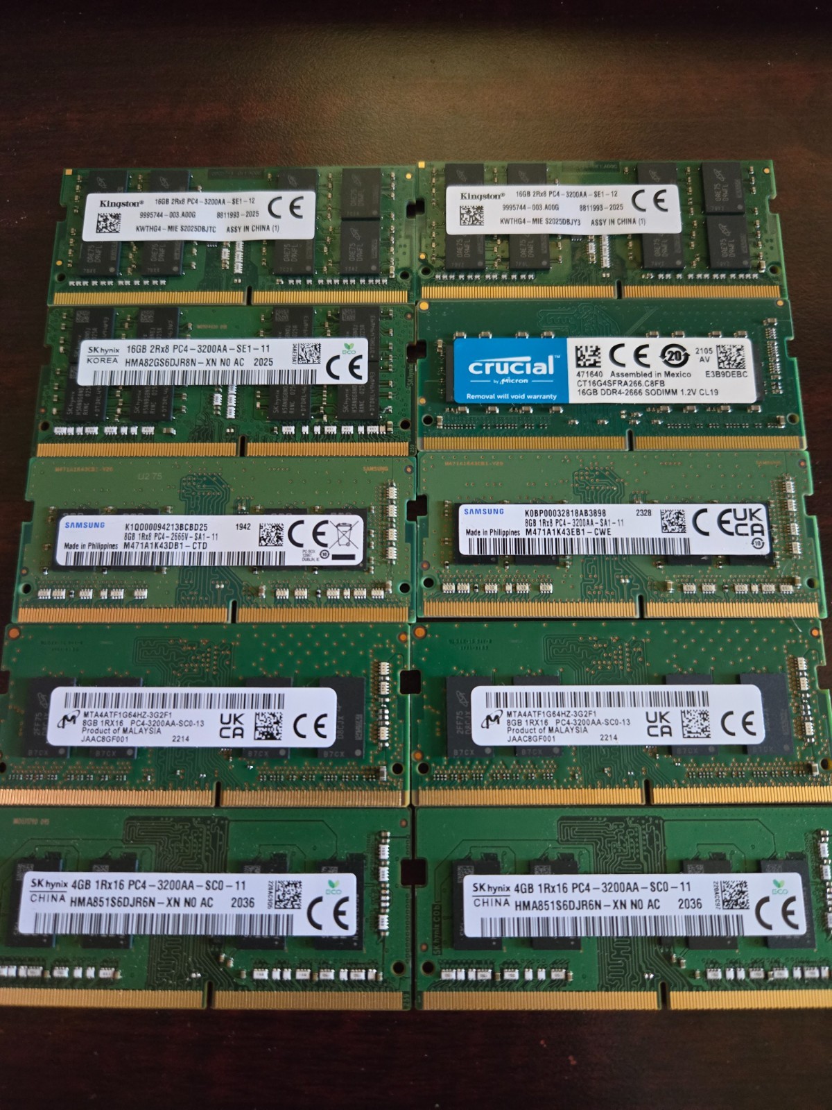 Lot of 10 Laptop DDR4 RAM various brands & speeds (Read Description)