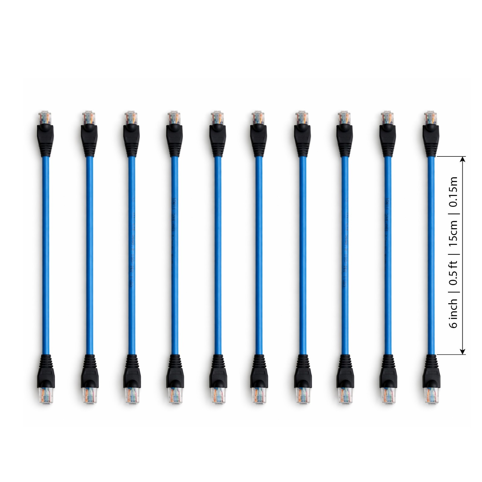 10-Pack 6-inch Cat6 Ethernet Patch Cable - Custom Short Length Blue - Tested