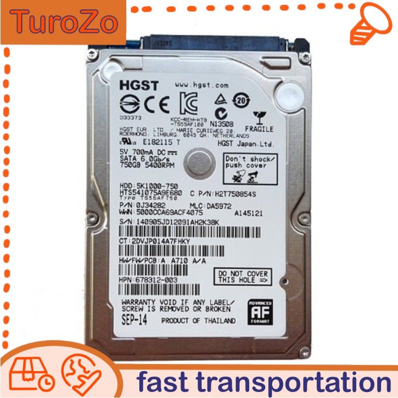 HTS541075A9E680 Hitachi 750GB 5400RPM 8MB SATA 2.5" Laptop Hard Disk Drive New