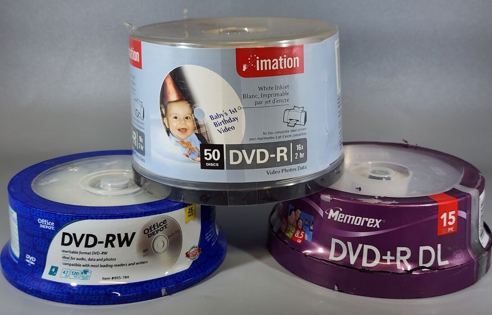 Imation DVD+R Spindle Disc Pack - 50 PK, MEMOREX 15PK & 25 PACK (FACTORY SEALED)