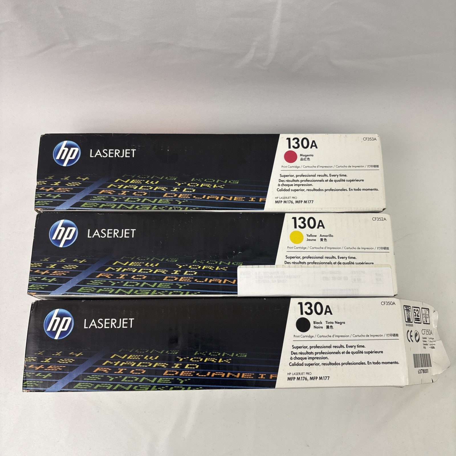 Lot of 3 Genuine HP 130A MYK Color Laser Toner CF352A CF353A CF350A Open Box