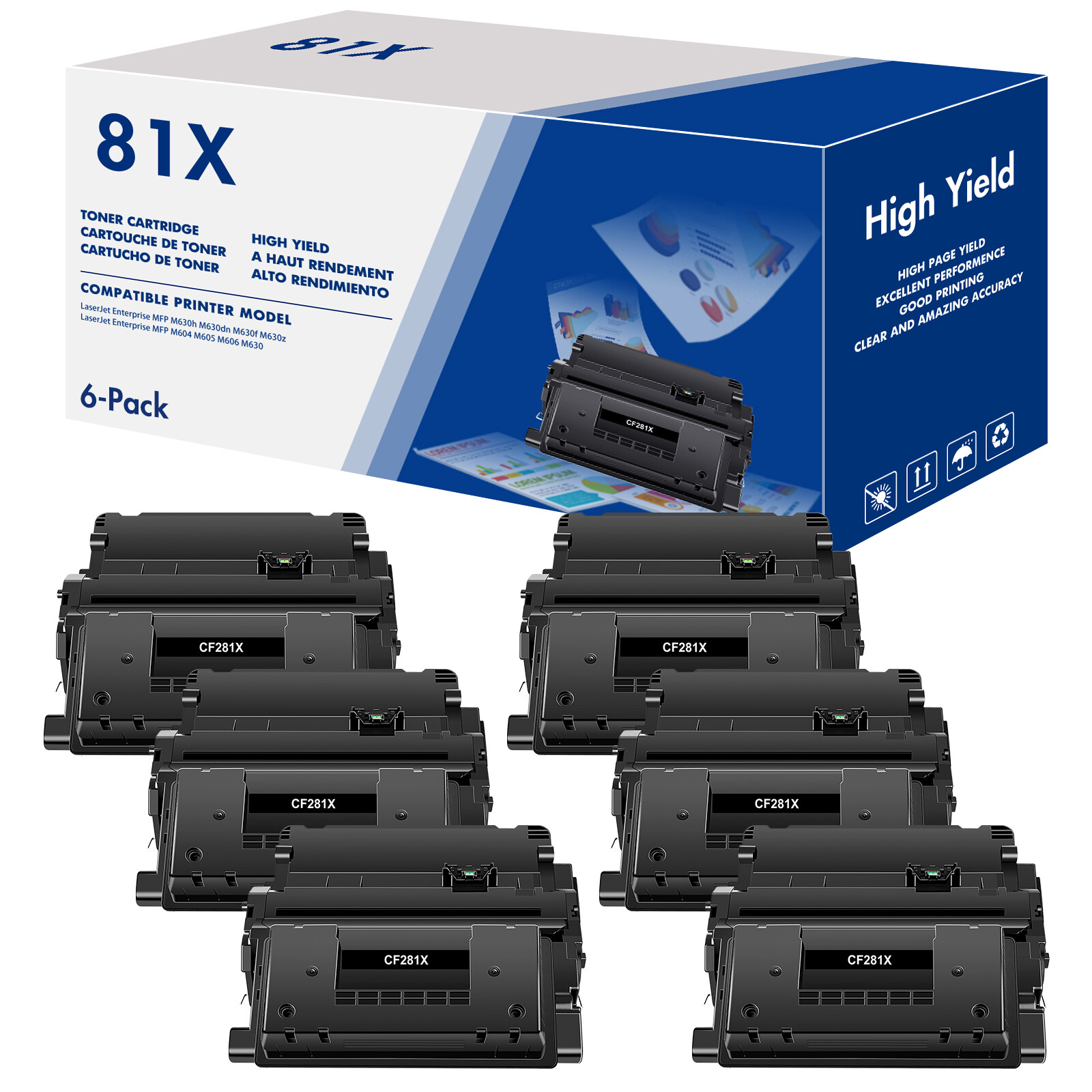 6 PK CF281X 81X Black Toner Compatible For HP Laserjet MFP M606dn M606x M630dn