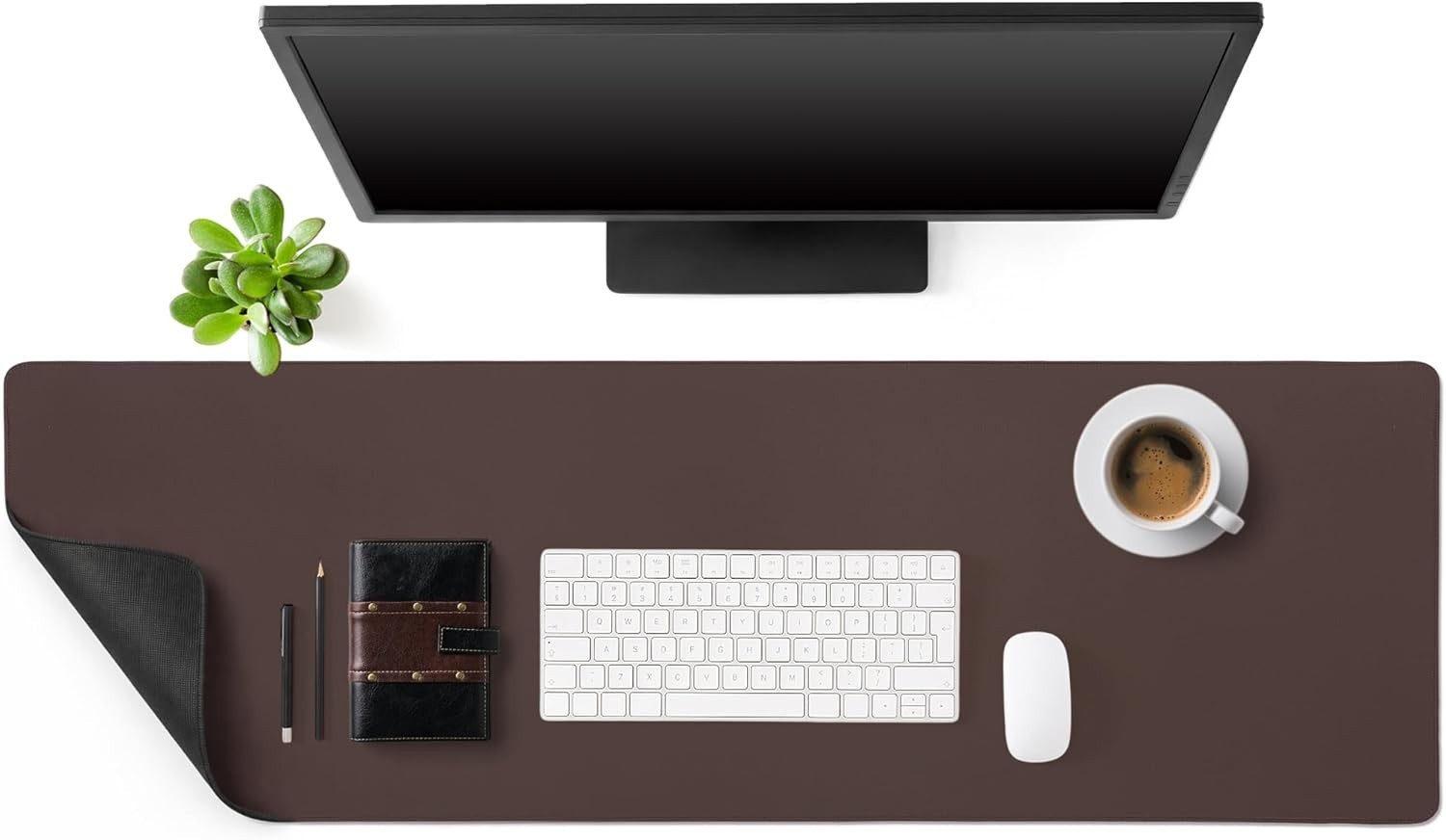 Genuine Leather Desk Mat Large Desk Pad 47.2 x 15.7 Inch Non Slip Leather Tab