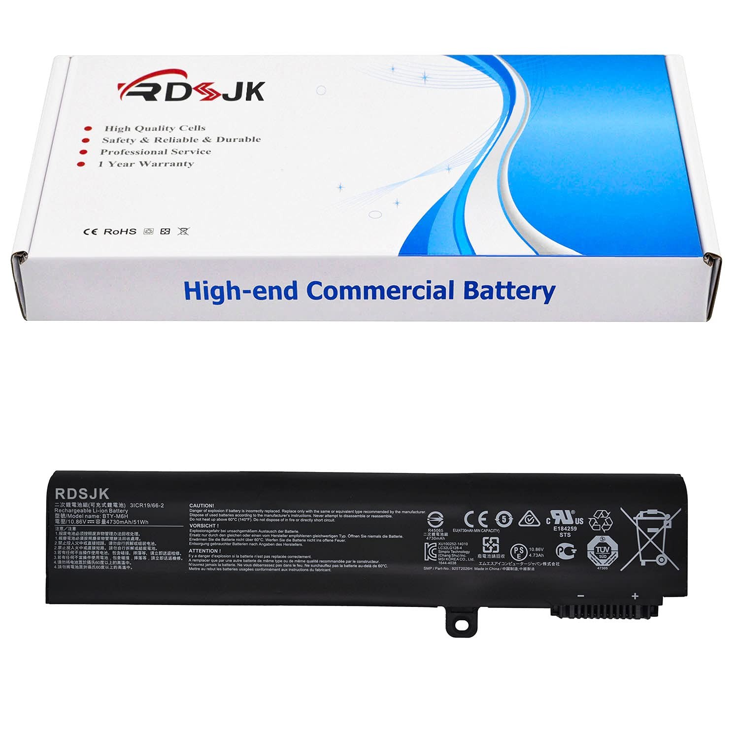 MSI Laptop Battery BTY M6H Li-ion 10.86V 4730mAh Replacement for GE62 GE72