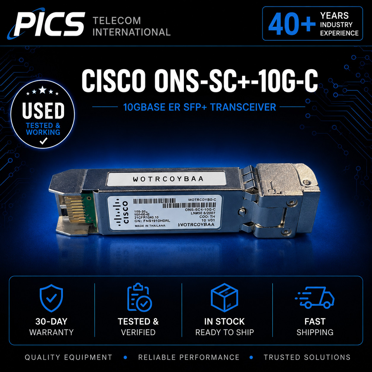 Cisco ONS-SC+-10G-C | 10-2841-01 | WOTRCOYBAA | 10G full C-Band SFP+ 50GHz LC
