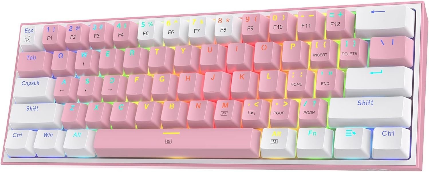 Redragon Fizz RGB Wired Mechanical Gaming Keyboard New Pink 61-Key Compact 60%