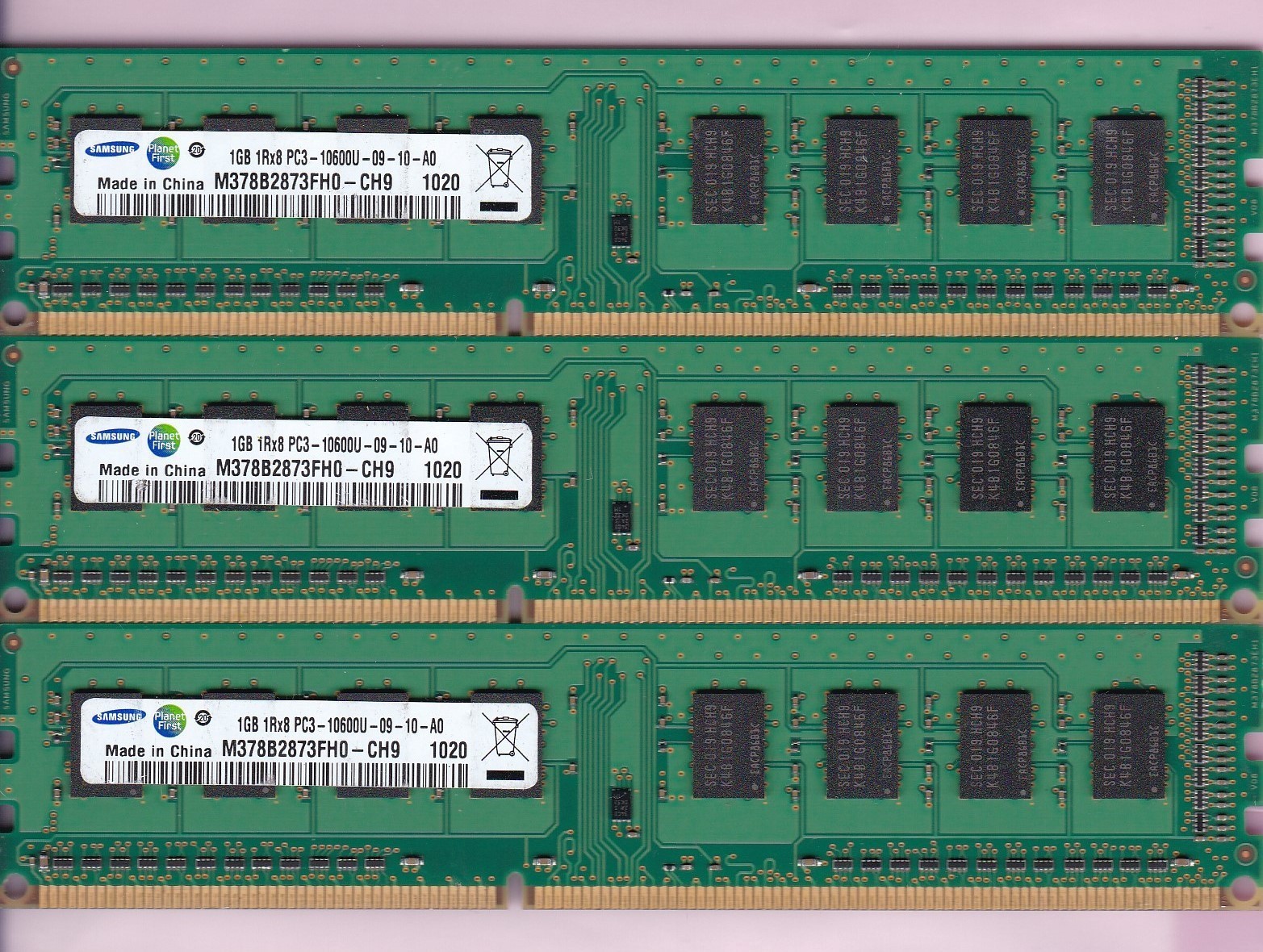 3GB 3x1GB PC3-10600 Samsung M378B2873FH0-CH9 DDR3-1333 Desktop Ram Memory Kit