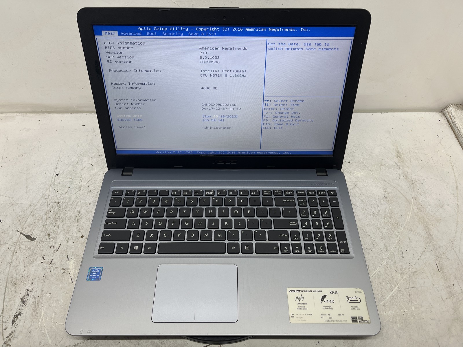 Asus X540SA-RBPDN09 Intel Pentium N3710 1.6GHz 4 GB 1TB