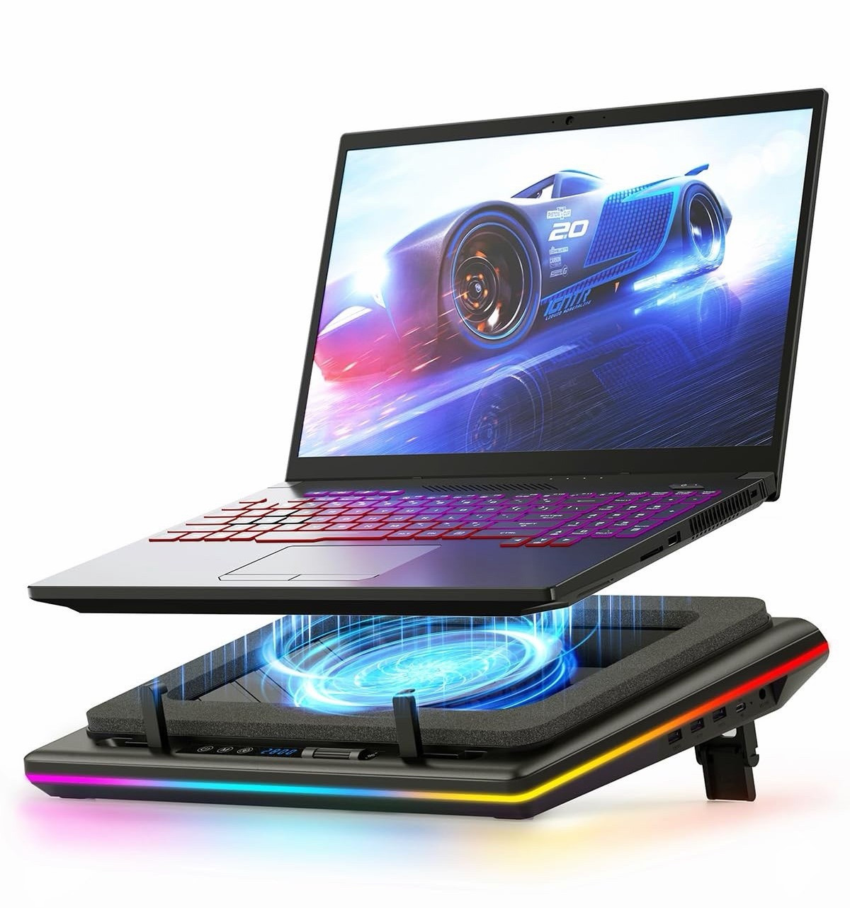 llano V12 Laptop Cooling Pad Black RGB Adjustable Stand USB Hub 15-16in