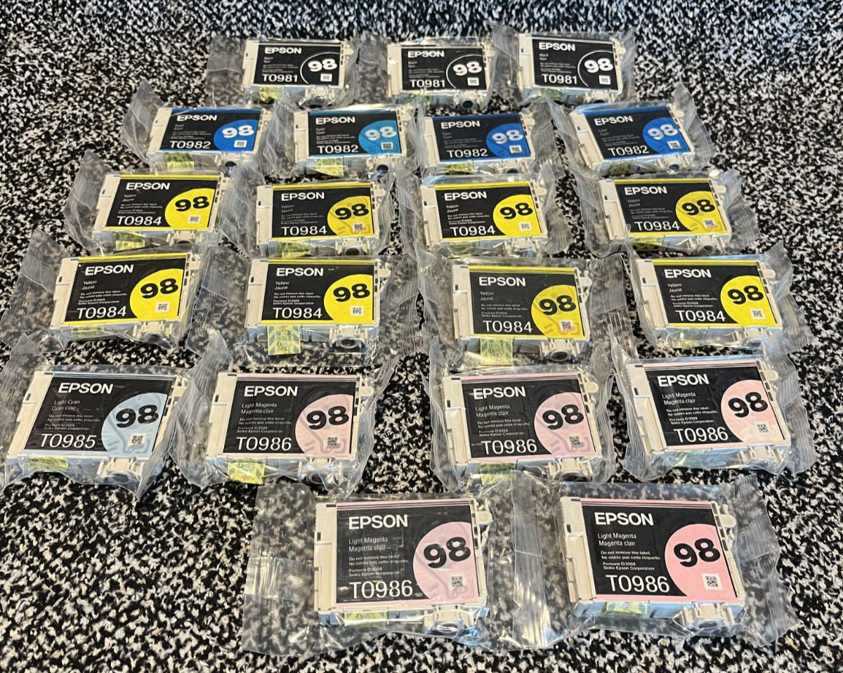 Lot of 21 Epson 98 Ink Cartridge T0981 T0982 T0984 T0985 T0986