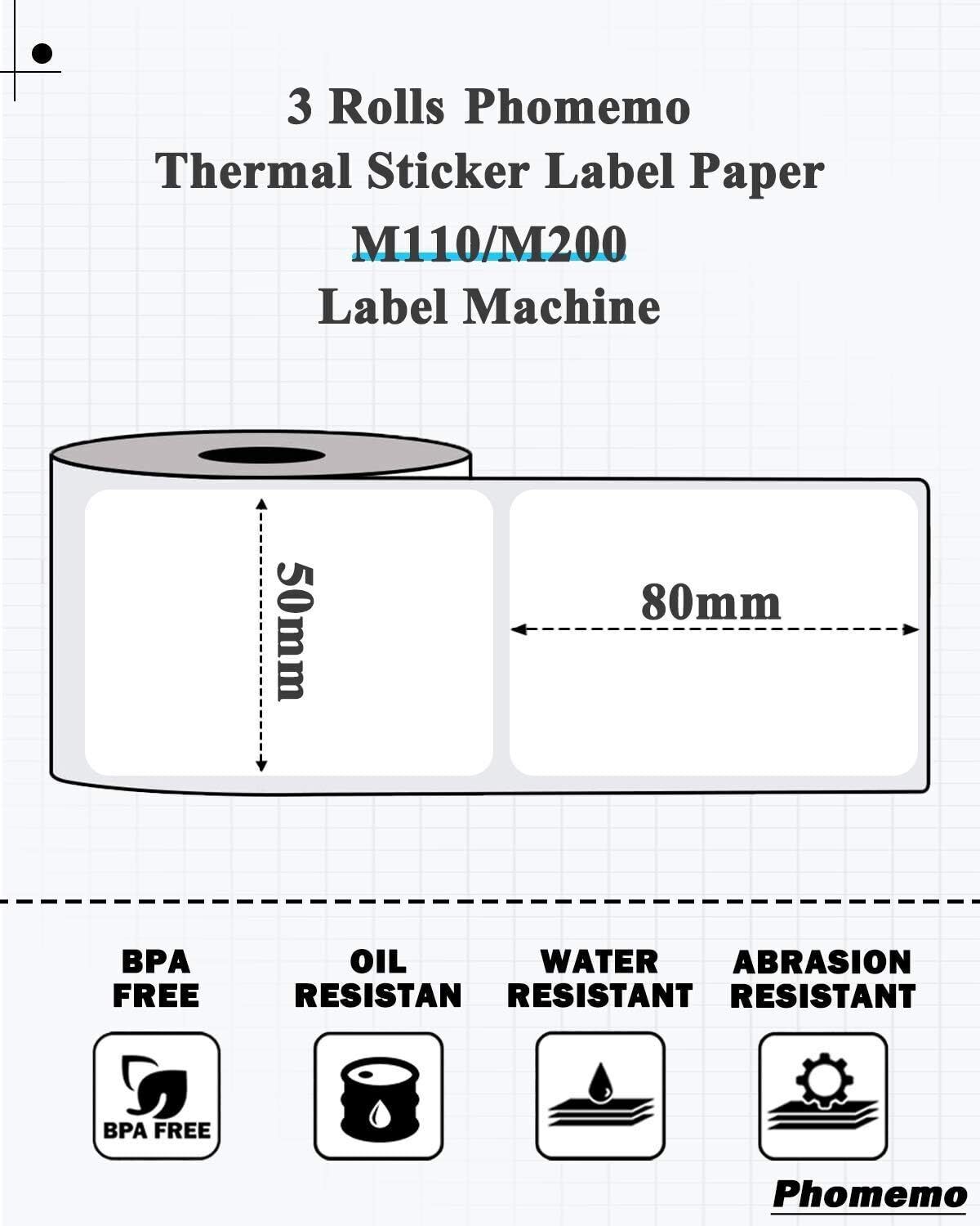 Phomemo 50x80mm Thermal Labels- Sticker Label for M110/M120/M200 Label Printer