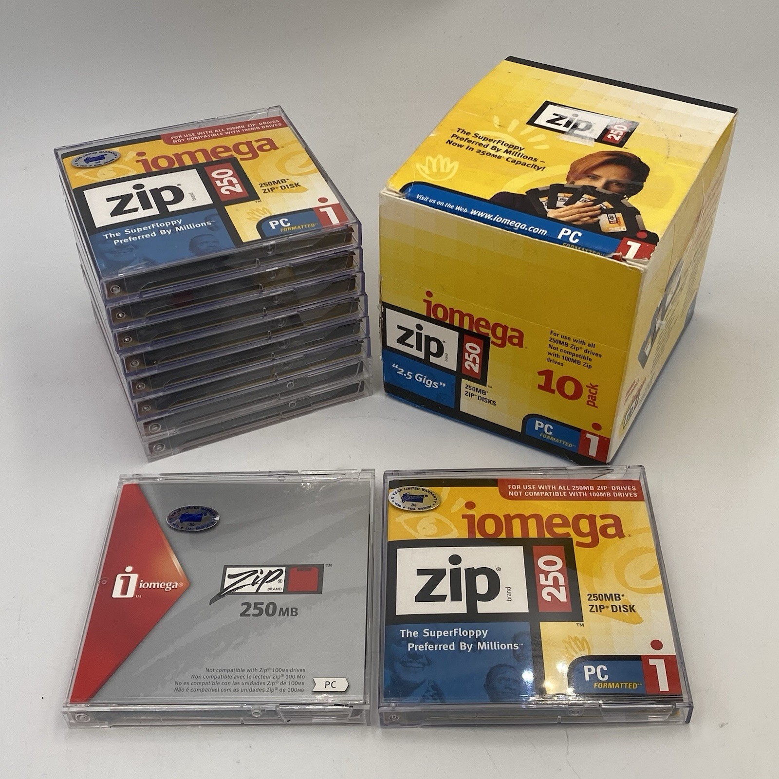 NEW iOmega 250MB Zip Disks 10 Pack PC Formatted *READ
