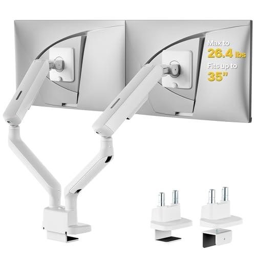 Dual Monitor Arm 17-35" 26.4 lb Each VESA 75/100 C-Clamp Grommet White