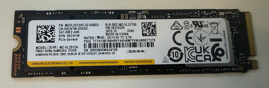 Samsung 512GB NVMe PCIe M.2 Solid State Drive (MZ-VL2512A) TESTED