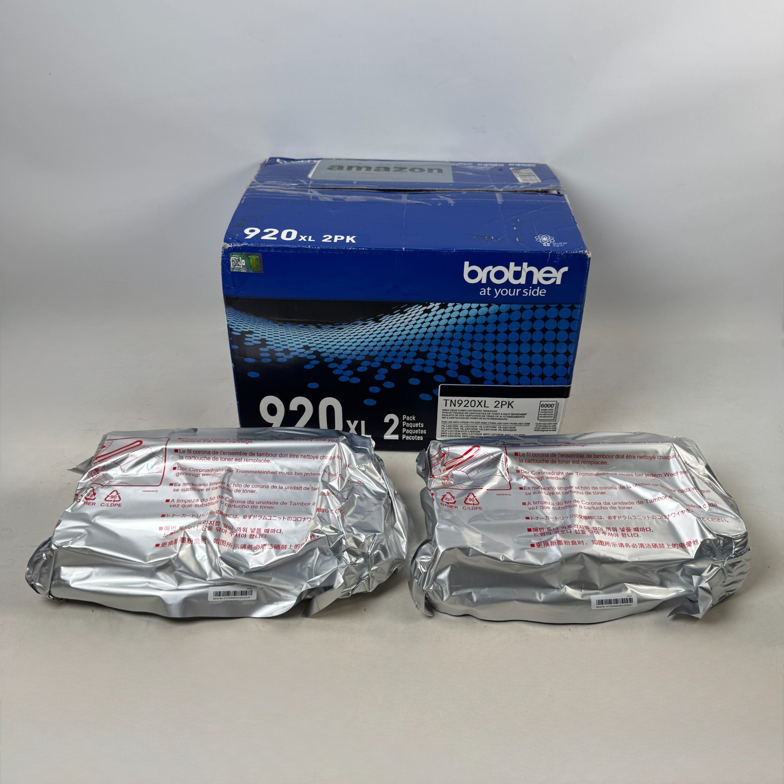 GENUINE - BROTHER TN920XL 2-PACK High-Yield BLACK TONER - 920XL SEALED BAGS
