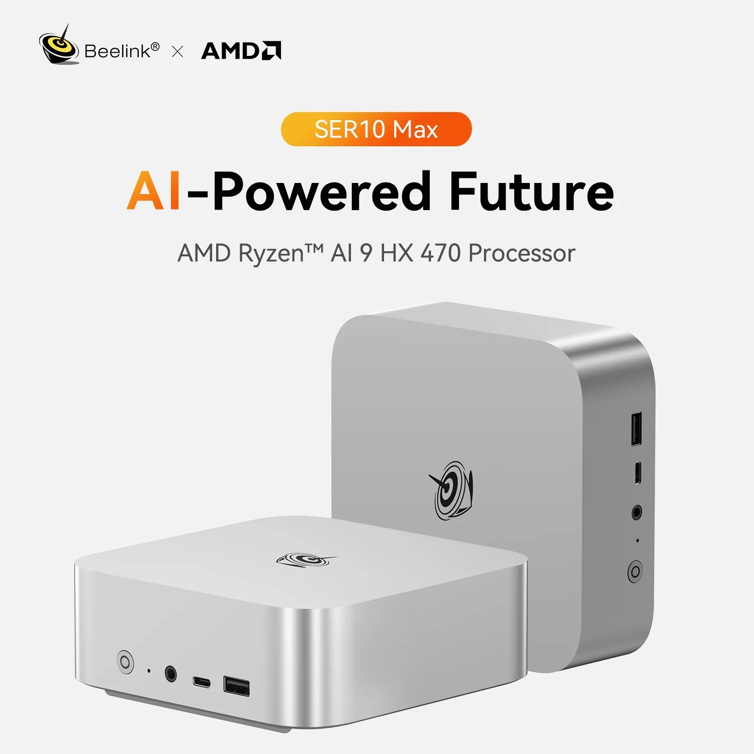Beelink SER10 MAX HX470 Mini PC - 32GB 1TB - 10GbE LAN - Frost Silver - Mint