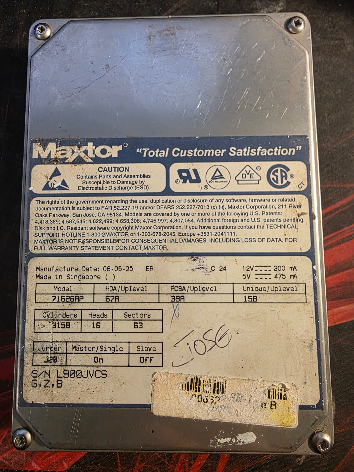Maxtor Hard Drive Model: 71626AP HDD 67A 50A - USED