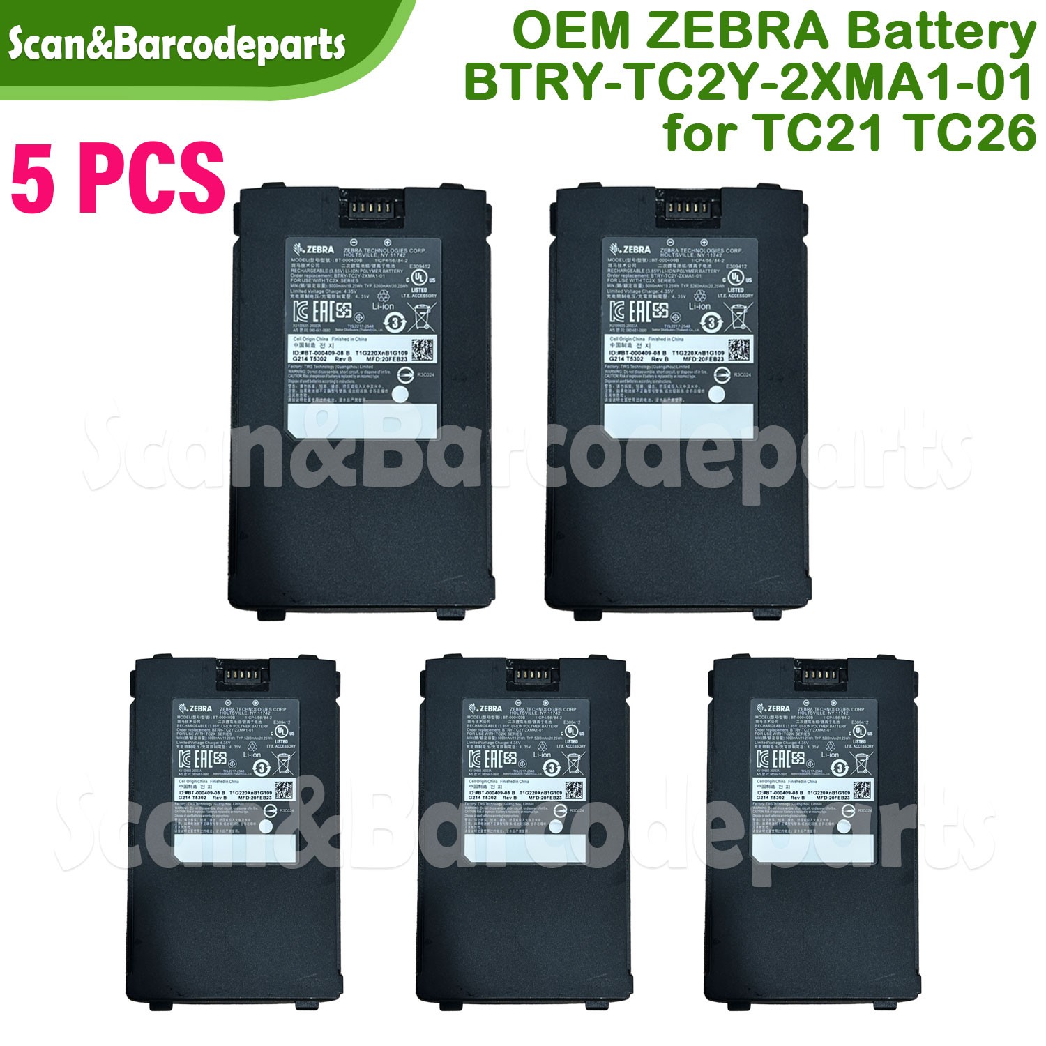Lot of 5 OEM New ZEBRA TC21 TC26 Battery BTRY-TC2Y-2XMA1-01 BT-000409 5000mAh