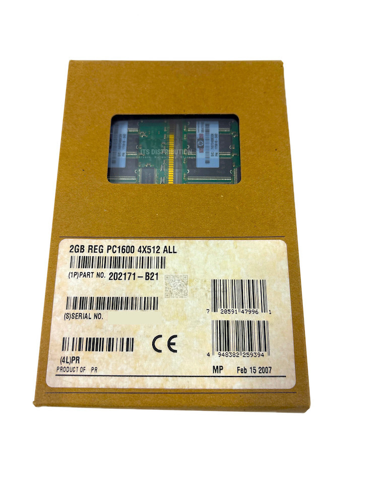 202171-B21 I GENUINE New HP 2GB 4x512MB SDRAM Memory RDIMM PC1600 ECC 175918-042