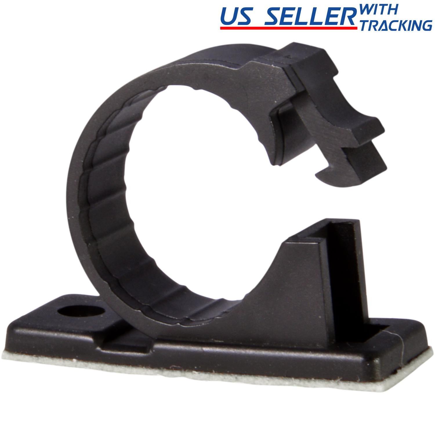 25x Adhesive Cable Management Clips Fixed Clamp w/ Screw Mount Hole, Medium 0.6"