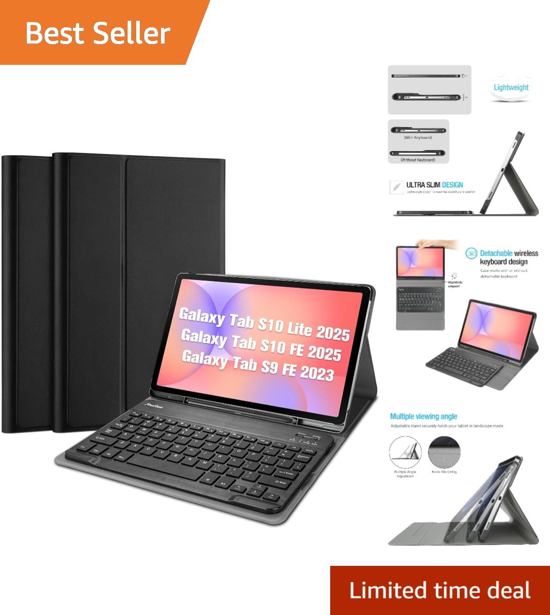 Keyboard Case for Galaxy Tab S10 Lite/S10 FE/S9 FE 10.9", Black