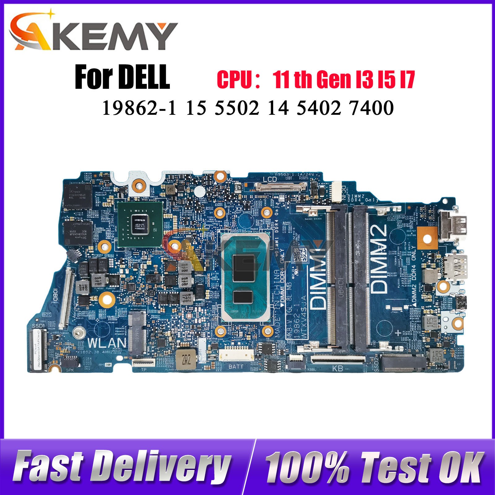 For Dell Vostro 5402 5502 19862-1 Laptop Motherboard 0G0XMN 4D2JV H2F8K i3 i5 i7