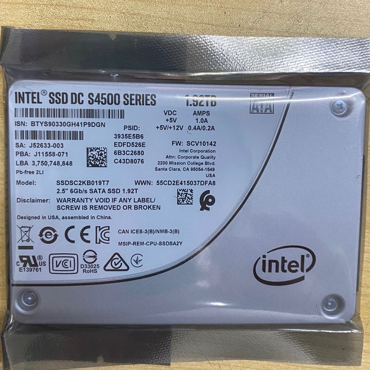 Compatible SSDSC2KB019T7 Intel SSD S4500 1.92TB DC Series 2.5" SATA III HDD