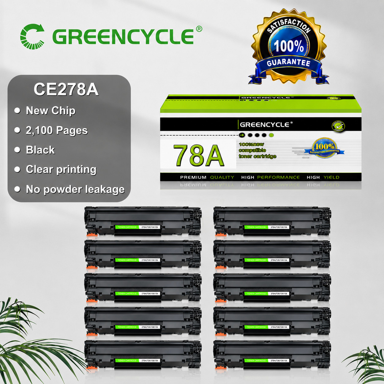GREENCYCLE 10PK CE278A 78A Toner Fits for HP 78A LaserJet P1560 P1606dn M1536dnf