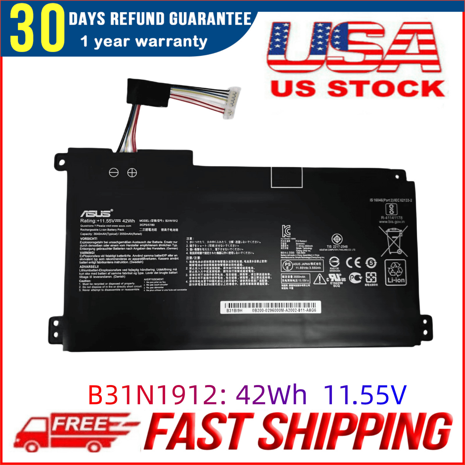 Genuine B31N1912 C31N1912 Battery for ASUS VivoBook14 L410MA E410M E410MA E510M