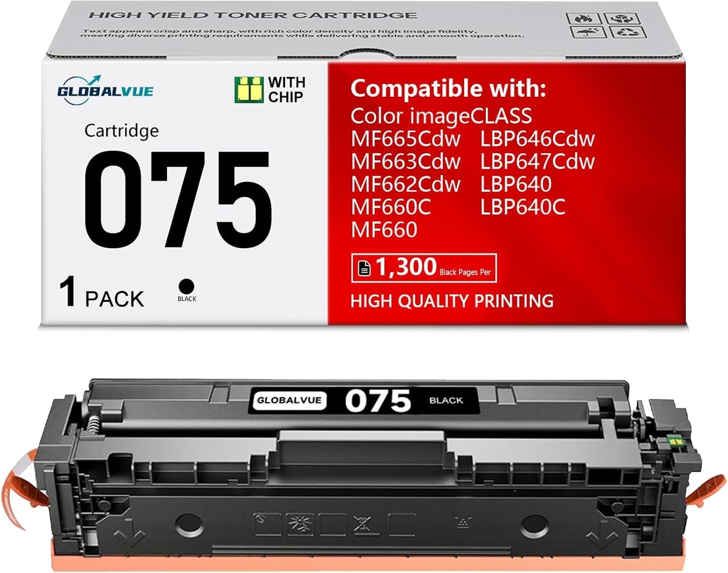 075 075H Toner Cartridge Chip Canon ImageCLASS LBP646Cdw MF665Cdw 1-Set Black BN