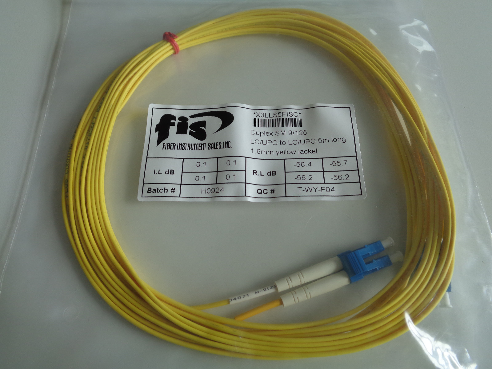 Fiber Optic Patchcord Duplex 5M LC/UPC–LC/UPC FIS 9/125 Singlemode New in Bag