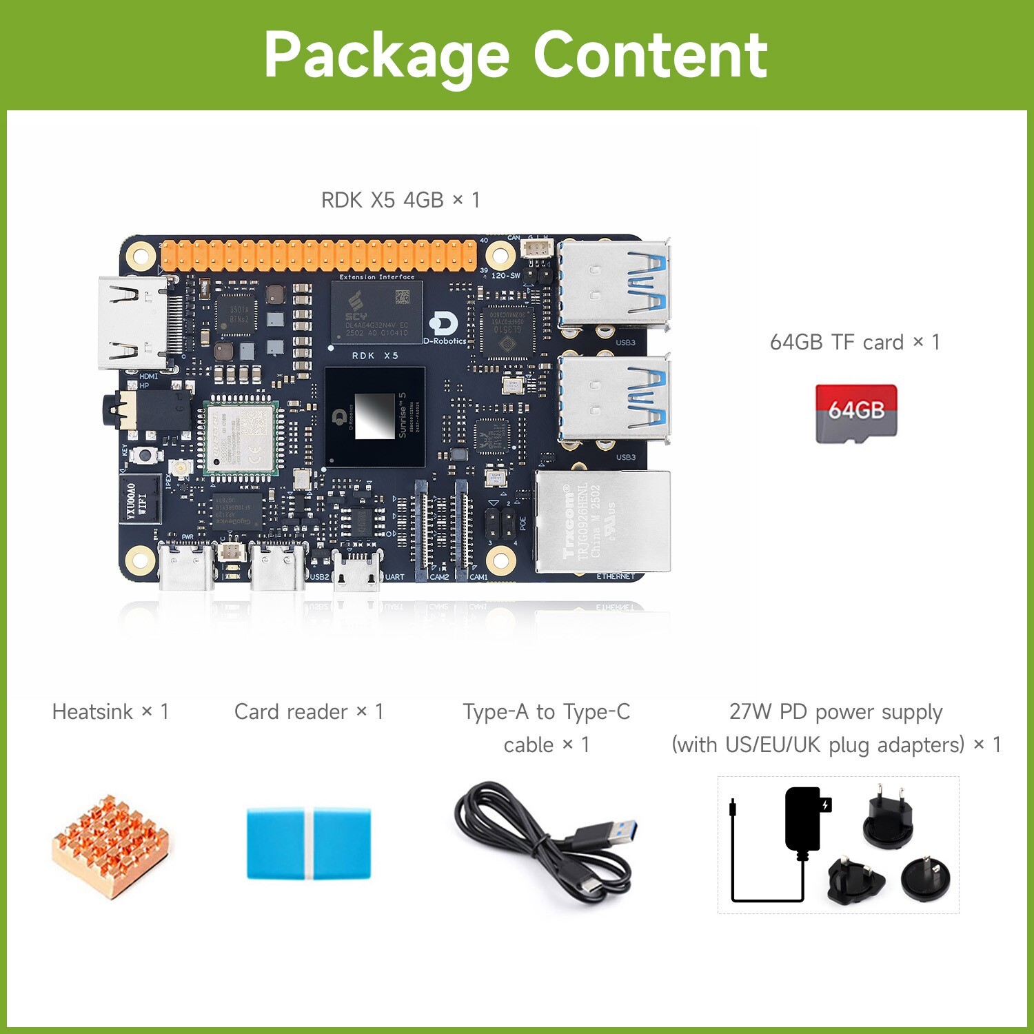 Waveshare D-Robotics RDK X5 Development Board, Powered By Sunrise 5 Chip Octa