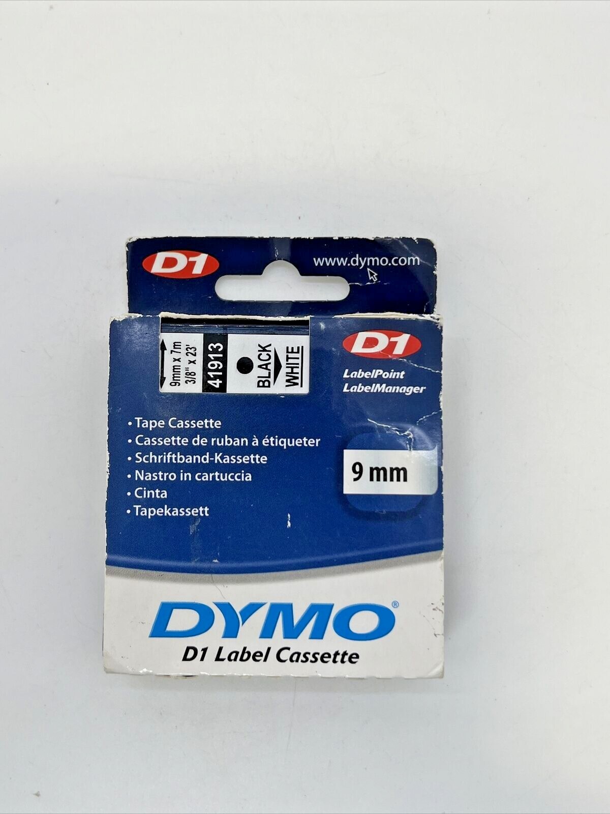 Dymo D1 Label Cassette Blk/Wht 41913 (9mmx7m) New Genuine OEM 