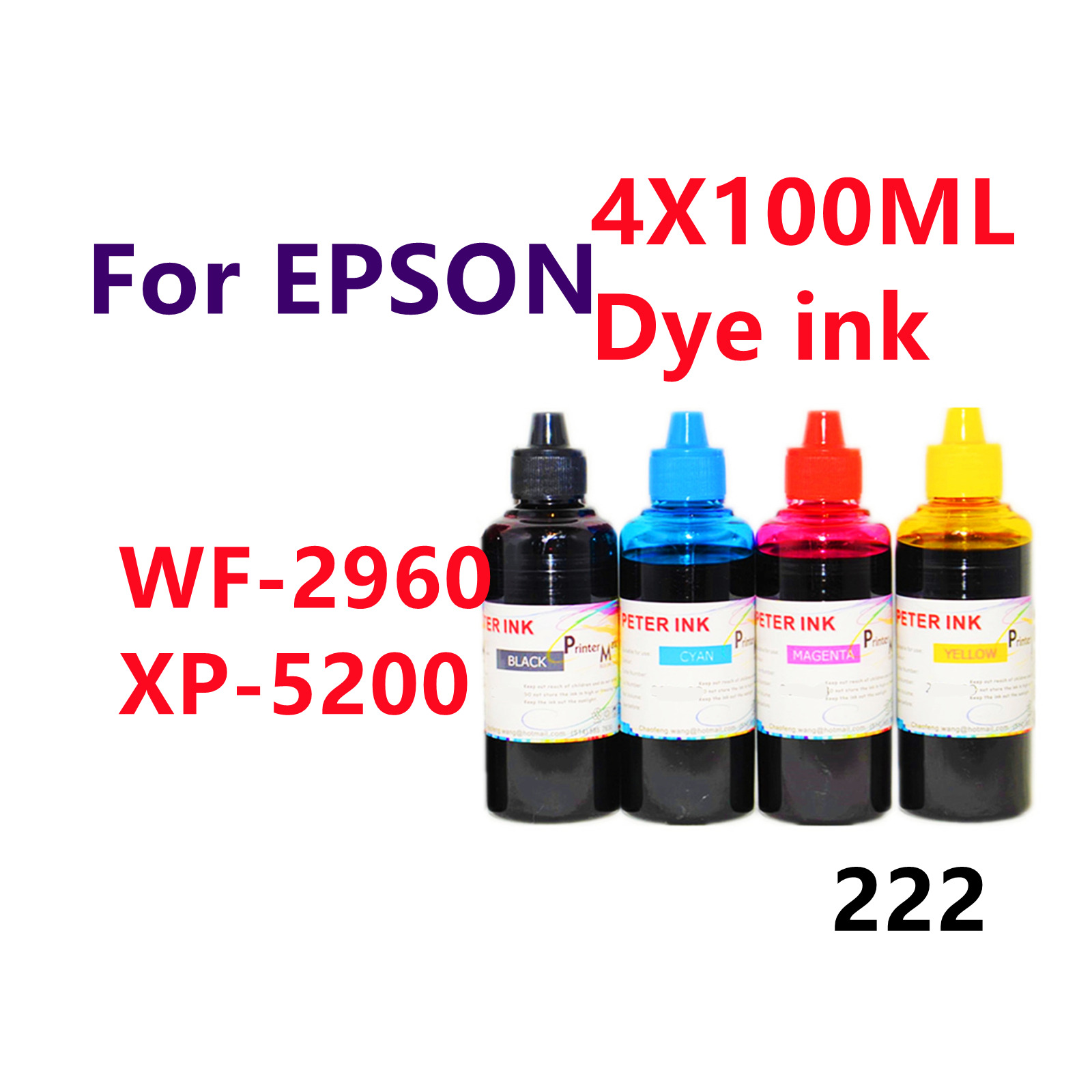 4X100ML Premium Dye Ink refills for WF2960 XP5200 T222 222 cartridge