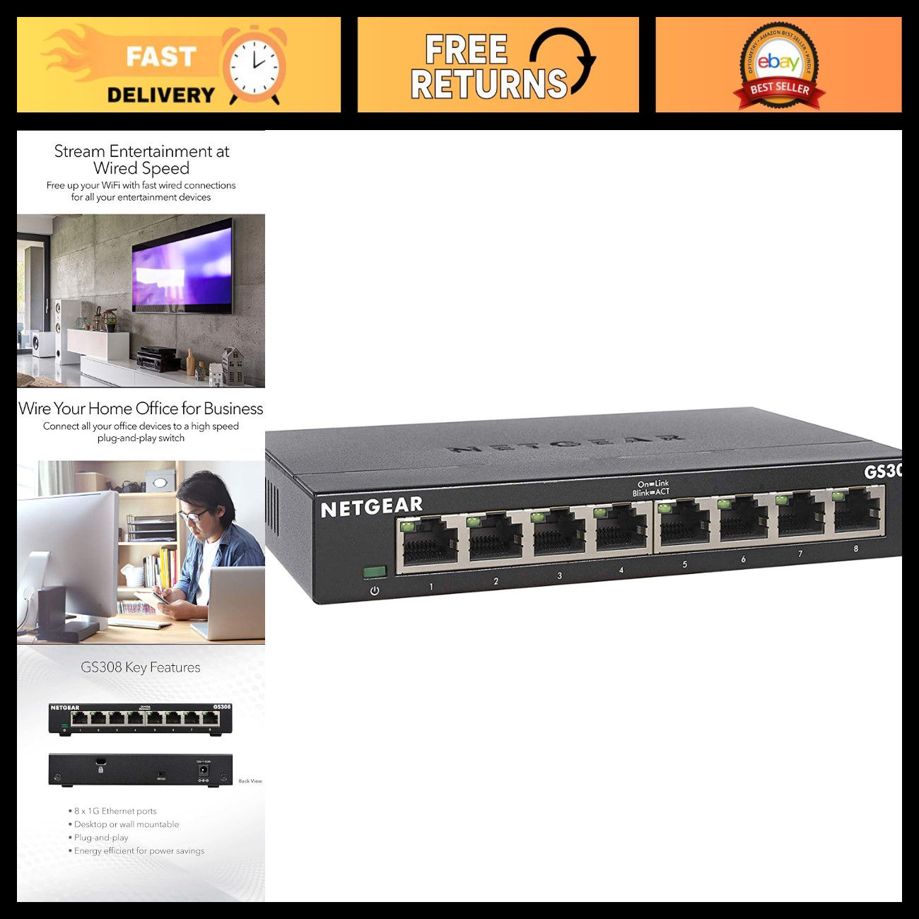 8-Port Gigabit Ethernet Unmanaged Network Switch - High-Speed Networking Hub