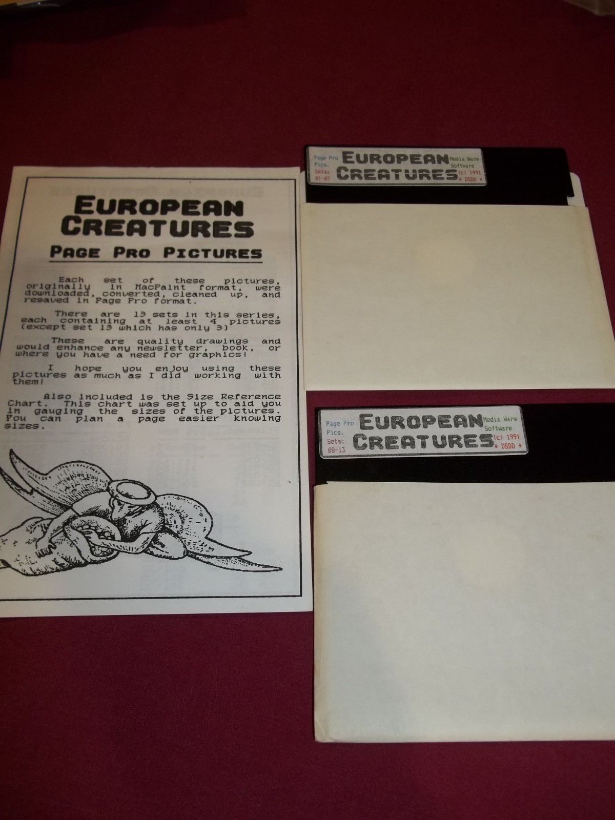 TI-99/4A TI99 EUROPEAN CREATURES by Media Ware Software for Page Pro DISKETTE
