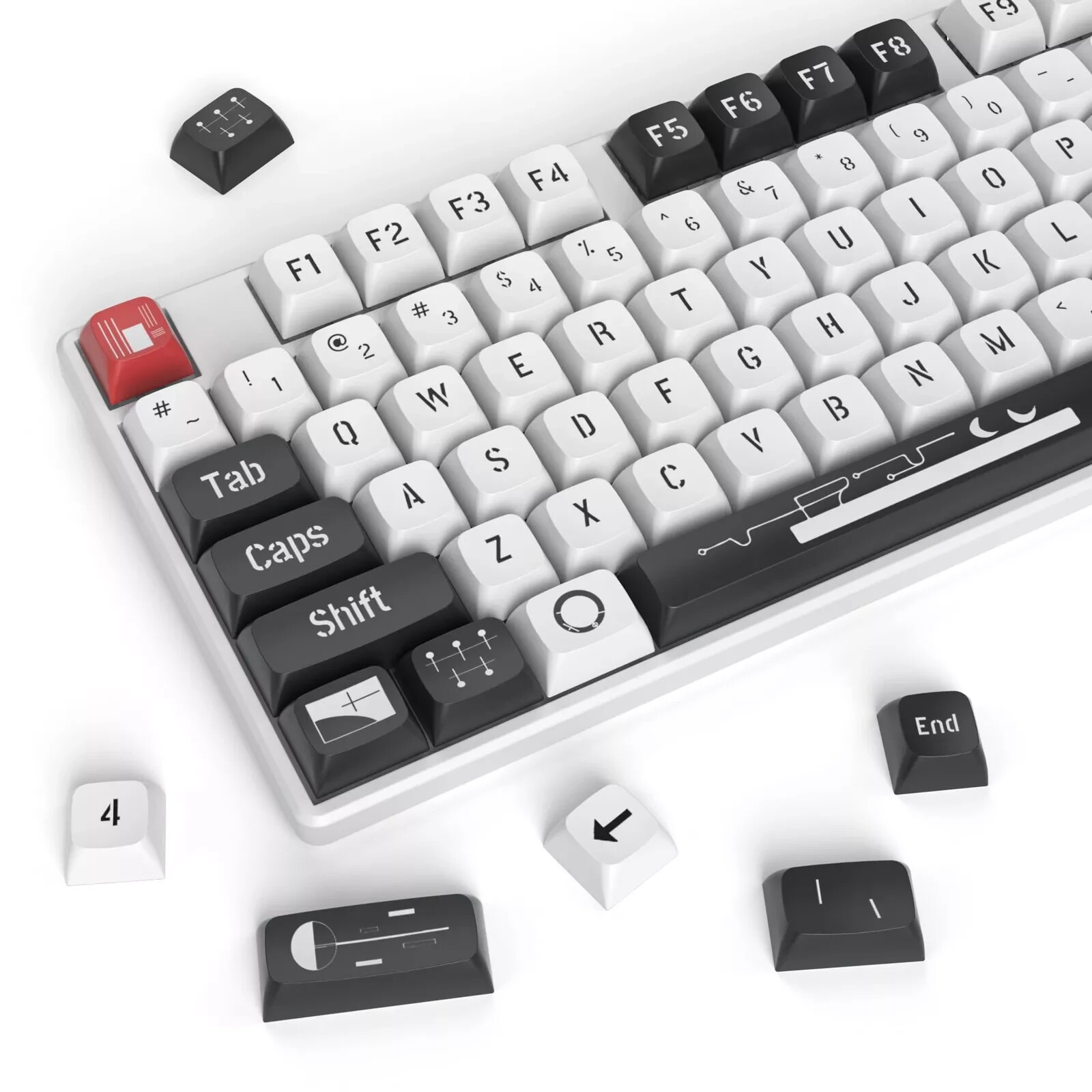 133-Key Minimalist White and Black PBT keycaps Custom 75 Percent XDA Keycap S...