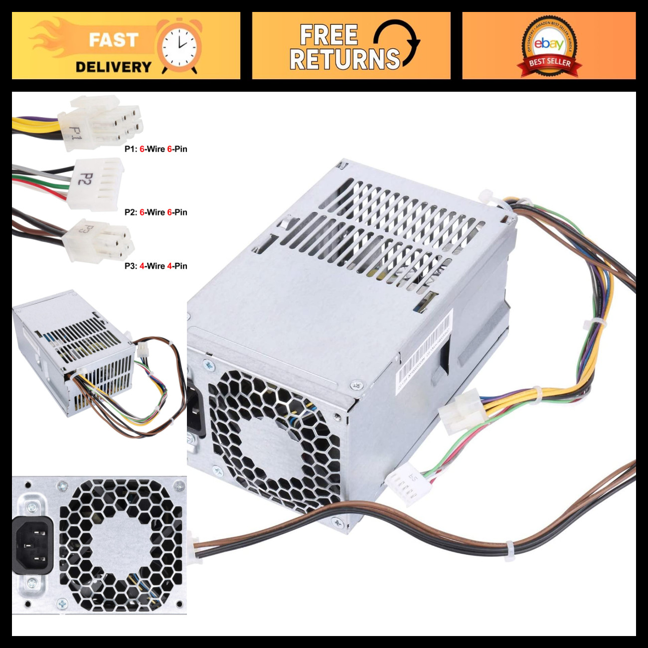 240W Power Supply for HP ProDesk 400 600 800 G1 G2 SFF - Upgraded Replacement Un