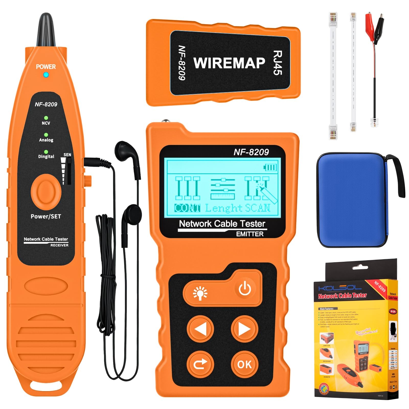 KOLSOL Network Cable Tester, Network Cable Tracker for Cat5/Cat6, NF-8209 PoE