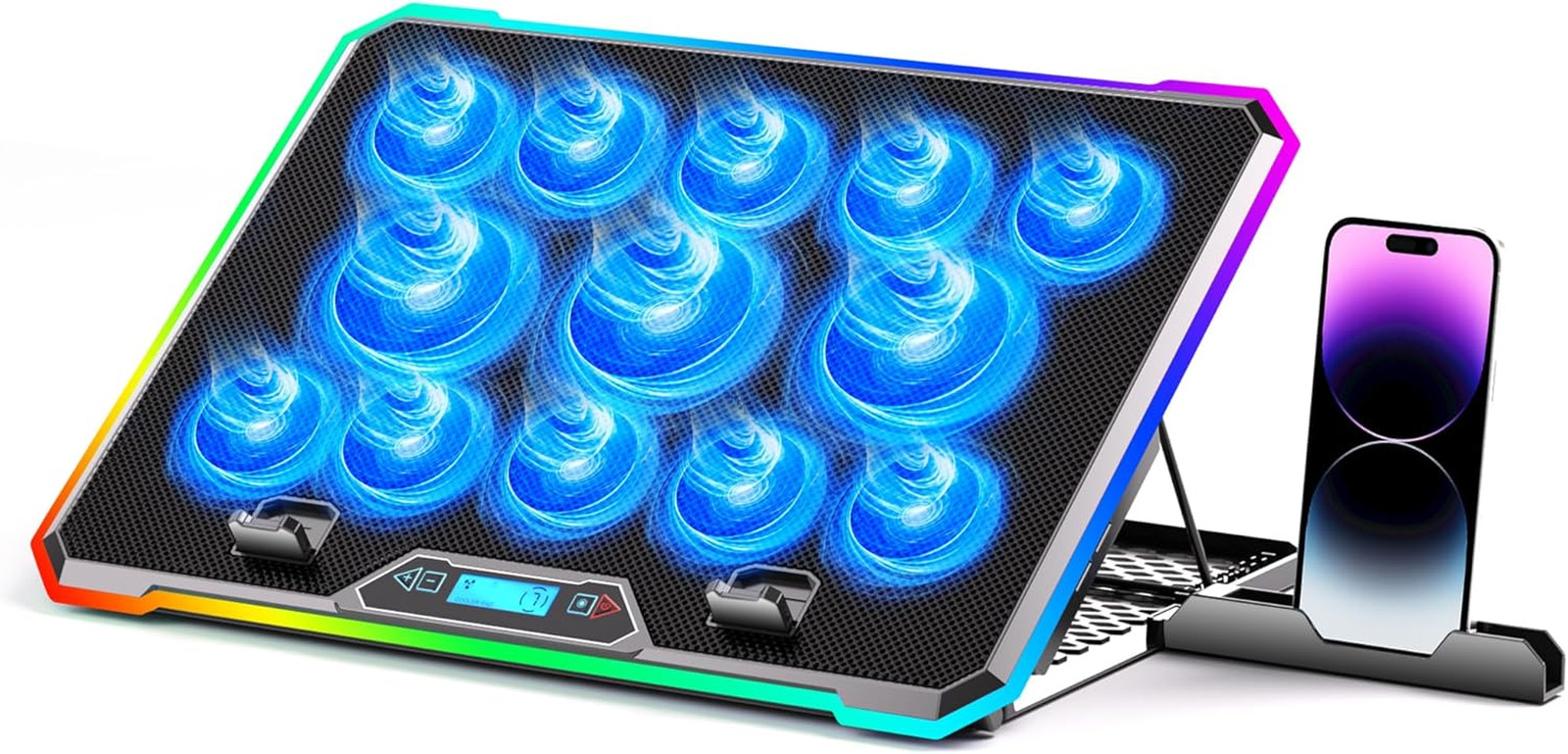 Gaming Laptop Cooler with 13 Ultra Quiet Fans LCD Screen Multi Color RGB