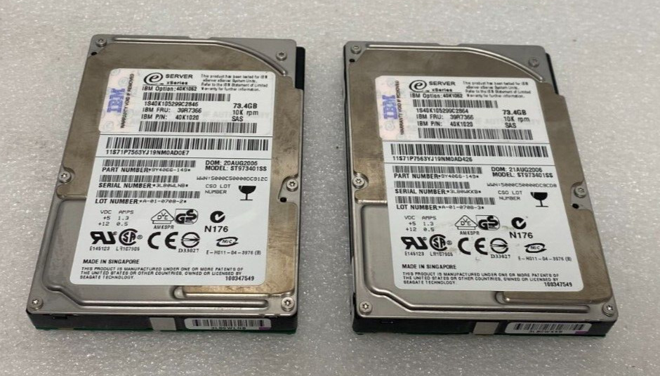 Lot of 2x IBM 39R7366 73.4GB 3Gbps 10K 40K1020 SAS 2.5" Hard Drive