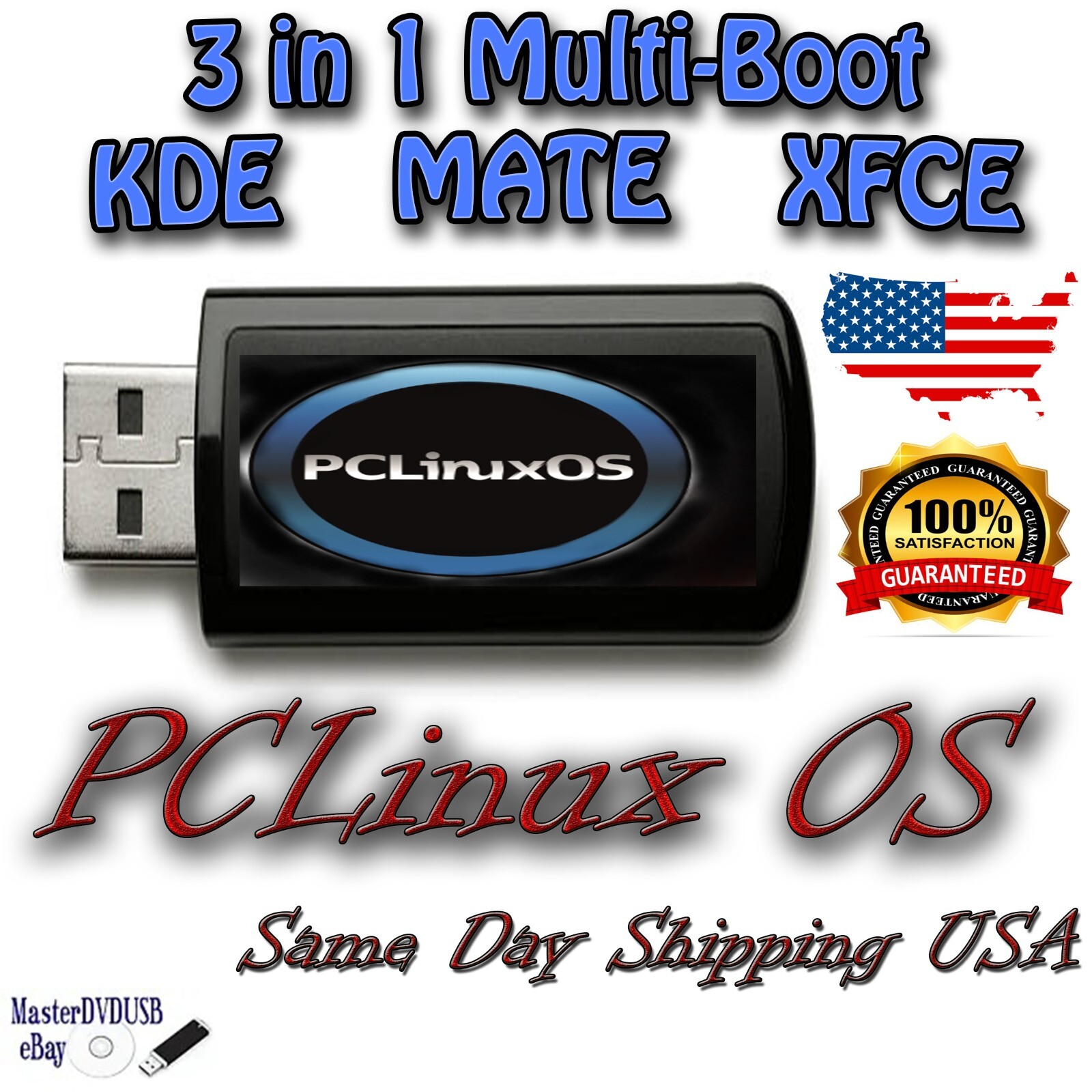 PC Linux OS 3-in-1 Boot USB - KDE, MATE, XFCE - 2023 Edition - Same Day Shipping