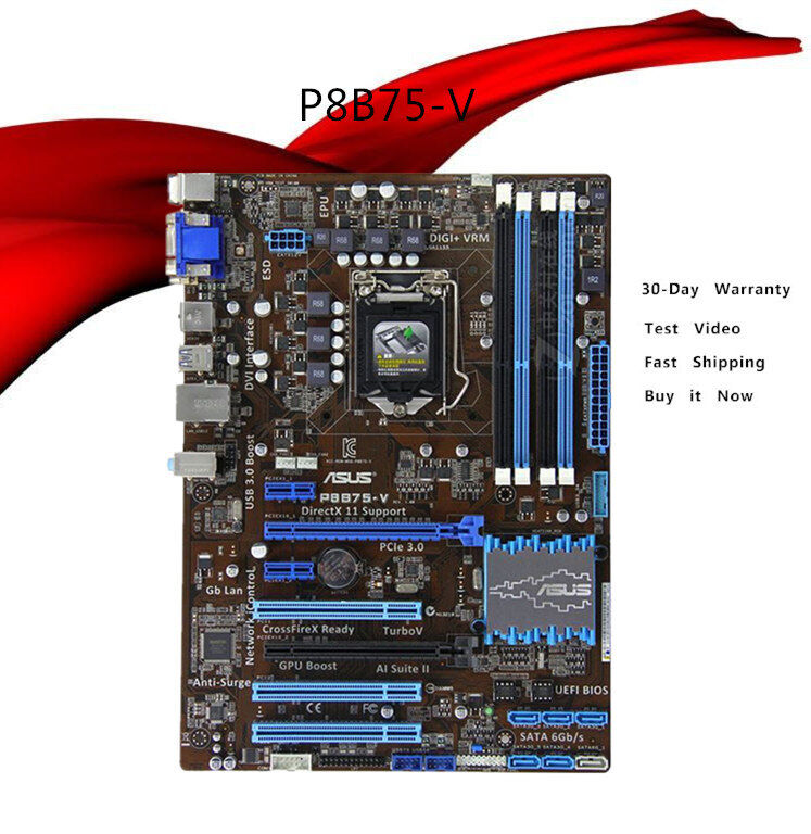 for ASUS P8B75-V Motherboard LGA1155 32GB CPU i7 i5 i3 DDR3 ATX DVI