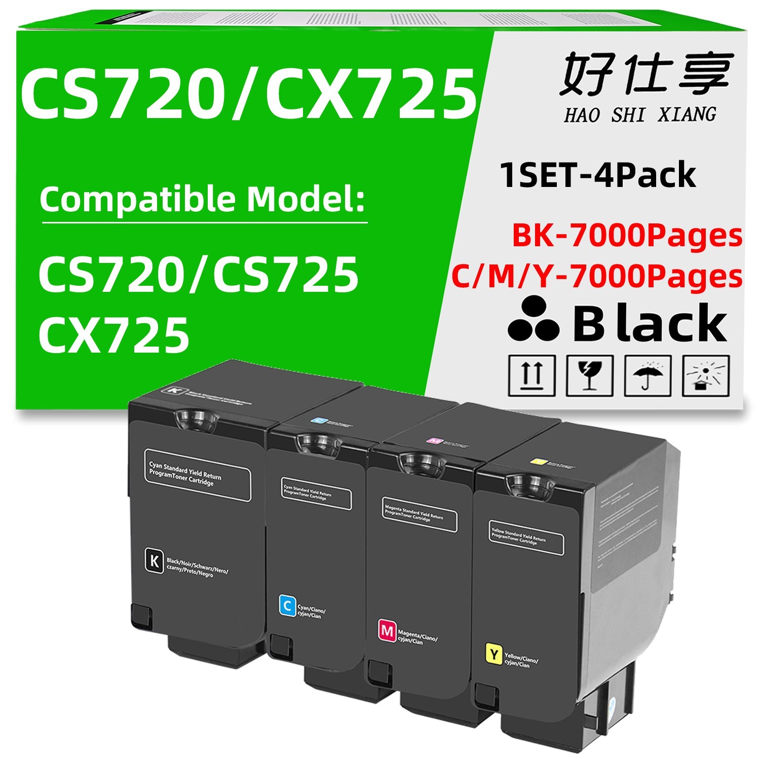 74C1SK0  Toner Cartridge Compatible for Lexmark C720 CS725 CX725 (KCMY-4Pack)